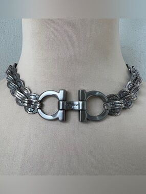 Custom Ferragamo x Junk You! Rescued Vintage Gunmetal Choker Necklace 15.5”